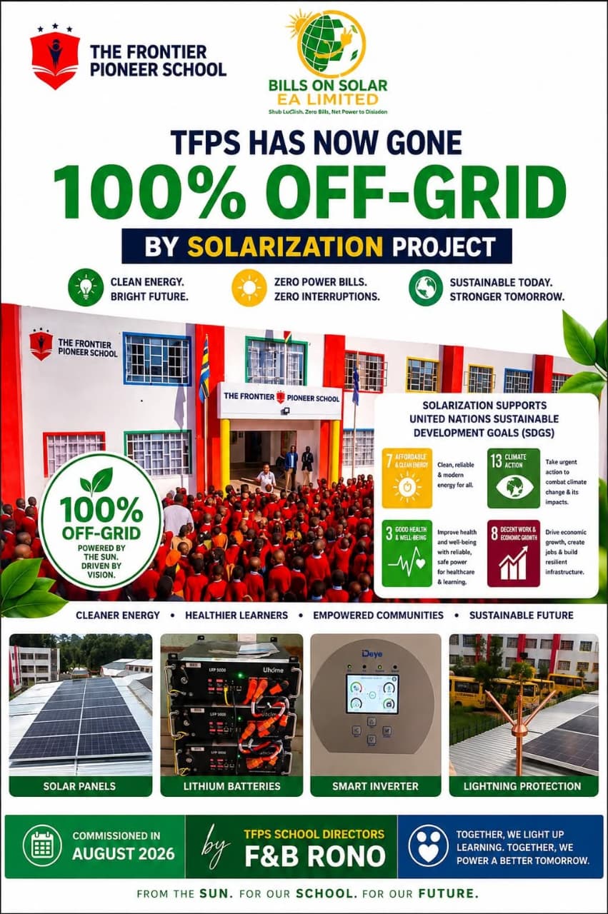 Approx Ksh 360,000 will be saved by The Frontier School Kericho after the installation of 8kW-15kWh Solar system